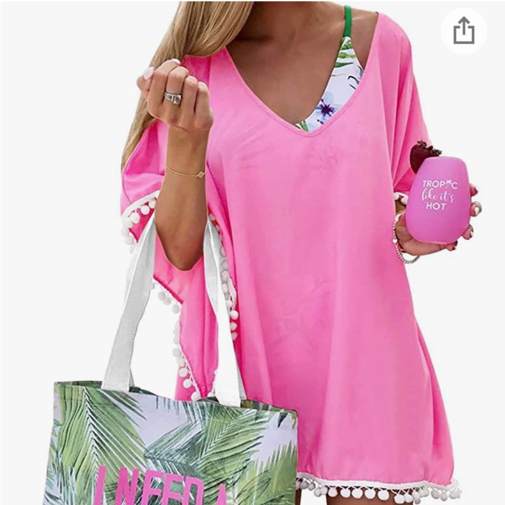 NWT Pink PomPom Beach Coverup